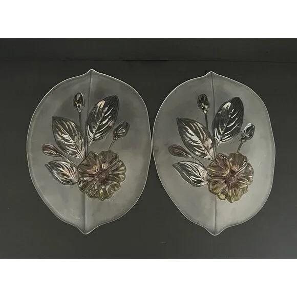 Vintage Mikasa Calypso Footed Frosted Footed Floral Platter 11" Lot of 2 - Picture 3 of 7